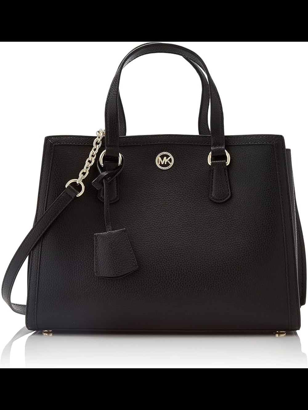 Michael Kors Black Pebbled Leather Satchel with Gold Accents